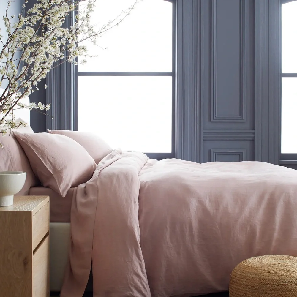 New Quince European Linen Duvet Cover Set Full/Queen Dusty Mauve MSRP $194